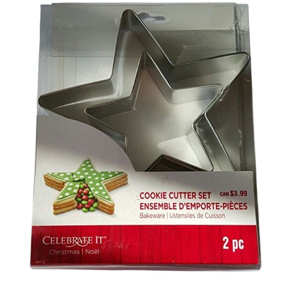 Celebrate It 2 Pc Star-Shaped Stainless Steel Cookie Cutter Set Christmas NEW - Picture 2 of 3